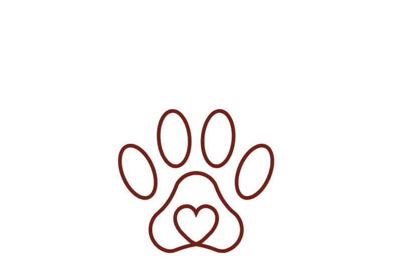 Dog Paw Icon with a heart in the middle to signify every purchase helps a dog in need